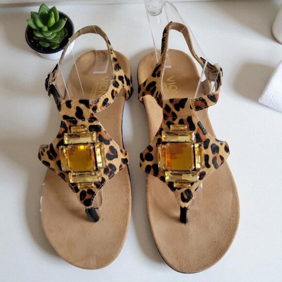 Vionic Tatiana Leopard Print Jeweled Thong Orthaheel Comfort Sandals SZ 6 - Picture 2 of 14